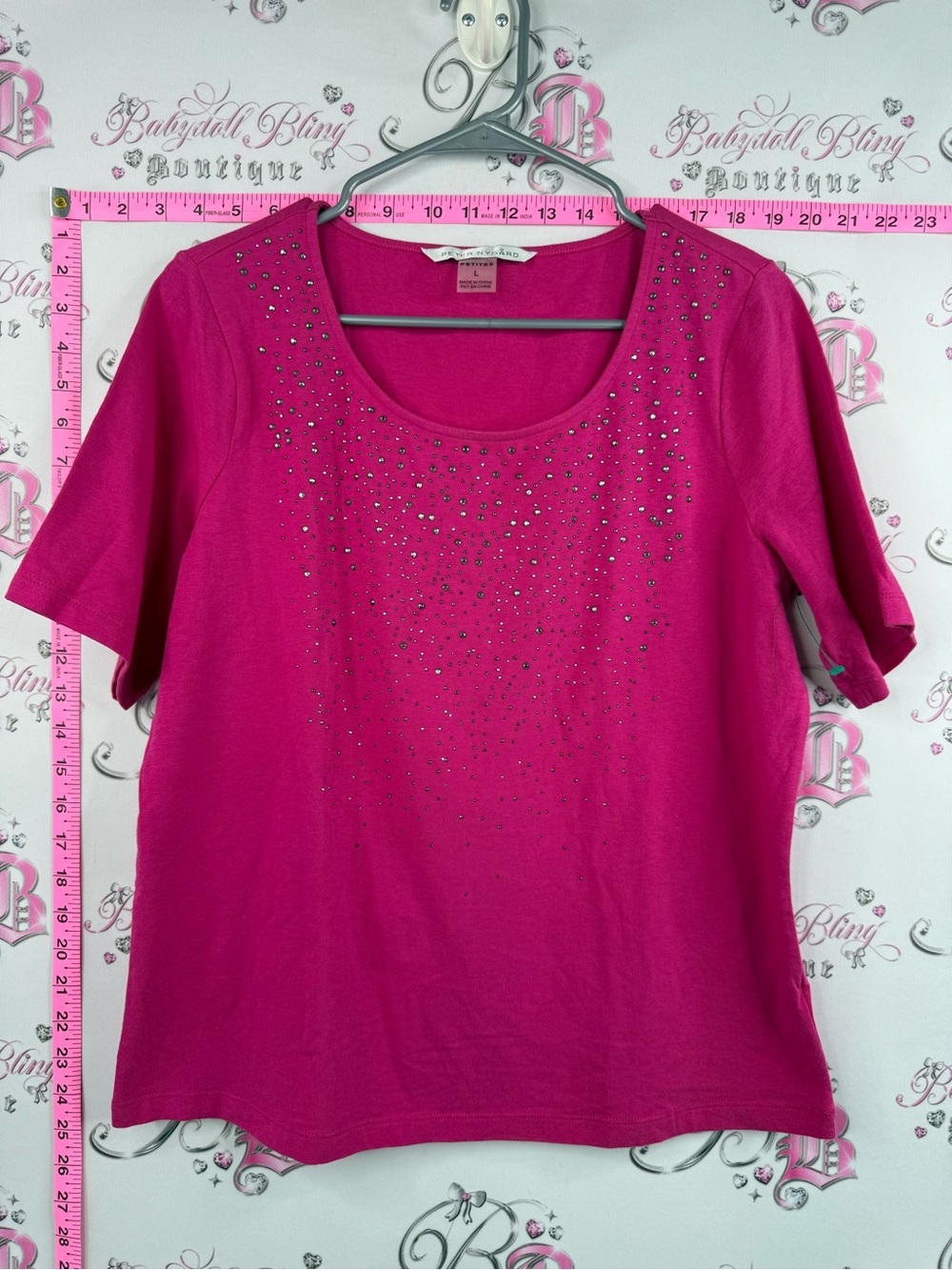 Peter nygard T-shirt sparkly Embellished Scoop Neck Short Sleeve Top - Hot Pink